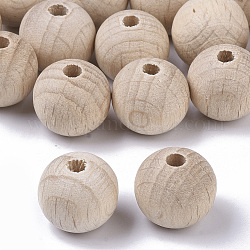 Cuentas de madera de haya natural sin teñir, redondo, PapayaWhip, 11.5~12x11mm, agujero: 3 mm