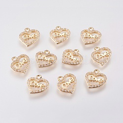 Brass Micro Pave Cubic Zirconia Charms, Heart with Word Love, For  Valentine's Day, Nickel Free, Real 18K Gold Plated, 11x10x1.5mm, Hole: 1mm