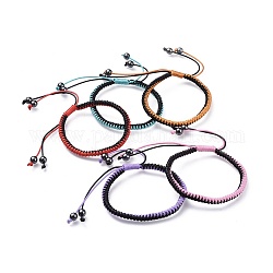 Bracelets réglables en cordon de polyester ciré, avec des non-magnétiques perles synthétiques d'hématite, couleur mixte, 2-1/4 pouce (5.6 cm)