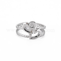 304 anneau de manchette en forme de cœur en acier inoxydable, anneau ouvert creux pour femme, couleur inoxydable, nous taille 7 1/4 (17.5mm)