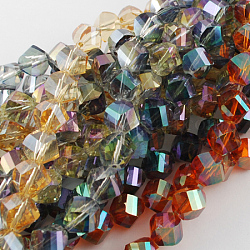 Electroplated Glass Bead Strands, Rainbow Plated, Faceted, Twist, Mixed Color, 8x7~8x8mm, Hole: 1mm, about 72pcs/strand, 21.5inch