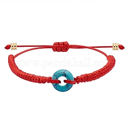Synthetisches türkisfarbenes Donut-Armband aus geflochtenen Perlen, verstellbares Edelsteinarmband für Damen, rot, Innendurchmesser: 2~3-3/8 Zoll (5~8.6 cm)