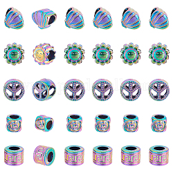Superfindings 30pcs 5 perles européennes en alliage de couleur arc-en-ciel de style, Perles avec un grand trou   , Sans cadmium & sans nickel & sans plomb, formes mixtes, 7.5~12x7~10.5x7~9mm, Trou: 4.5~6mm, 6 pièces / style