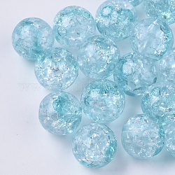 Perles en acrylique transparentes craquelées, ronde, turquoise moyen, 10mm, Trou: 2mm, environ 943pc / 500g