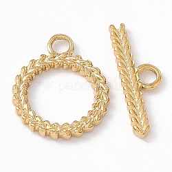 Ion Plating(IP) 304 Stainless Steel Toggle Clasps, Ring, Real 18K Gold Plated, Ring: 18x15x1.5mm, Hole: 2.5mm, 9.5mm inner diameter, Bar: 6x20x1.5mm, hole: 2.5mm