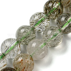 Chapelets de perles en quartz rutile vert naturel, ronde, 8mm, Trou: 1mm, Environ 51 pcs/chapelet, 15.43'' (39.2 cm)