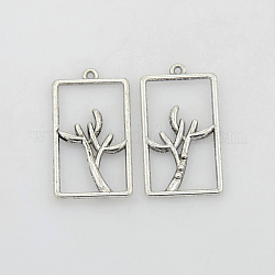 Alloy Finding Pendants, Rectangle, Lead Free and Cadmium Free, Antique Silver, 29x18x3mm, Hole: 1.2mm
