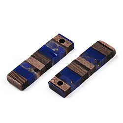 Pendentifs en résine translucide et bois de noyer, une feuille d'or, charme rectangle, bleu foncé, 29.5x8.5x3.5mm, Trou: 2mm