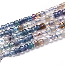 Natürlichen Fluorit Perlen Stränge, Farbverlauf, facettiert, Würfel, 4x4x4 mm, Bohrung: 0.7 mm, ca. 100 Stk. / Strang, 15.35 Zoll (39 cm)