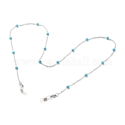304 из нержавеющей стали кабель цепи ожерелья, с эмалевыми бусами, цепочки для очков, цвет нержавеющей стали, Небесно-голубой, 27.95 дюйм (71 см)