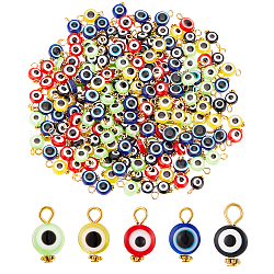 DICOSMETIC 200Pcs Evil Eye Resin Pendants, with Antique Golden Tone Alloy Daisy Spacer Beads, Flat Round Charm, Mixed Color, 16.5~17x10x6mm, Hole: 2.5~3mm