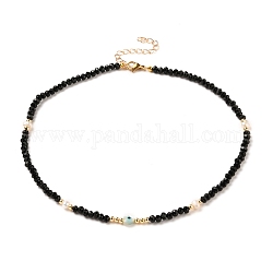 Heart with Evil Eye Natural White Shell Beaded Necklaces, with Natural Malaysia Jade Beads, Pearl Beads, Brass Beads and 304 Stainless Steel Lobster Claw Clasps, 14.96 inch(38cm)