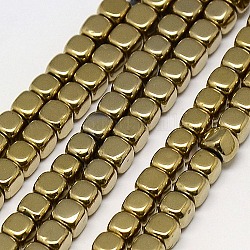 Electroplate Non-magnetic Synthetic Hematite Beads Strands, Cube, Grade A, Golden Plated, 2x2x2mm, Hole: 0.6mm, about 200pcs/strand, 16 inch