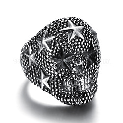 Teschio con anello a fascia larga a stella, gunmetal 316 gioielli di halloween in acciaio inossidabile per uomo donna, colore acciaio inossidabile, misura degli stati uniti 11 (20.6mm)