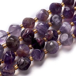 Chapelets de perles en améthyste naturelle, avec des perles de rocaille, dés célestes à six faces, 8~8.5x8~8.5x8~8.5mm, Trou: 0.5mm, environ 19 / pcs brins, 8.17'' (20.75 cm)