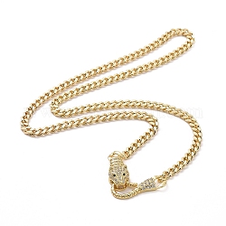 Collar con colgante de leopardo de circonio cúbico con cadenas de latón para mujer, real 18k chapado en oro, 20 pulgada (50.9 cm)