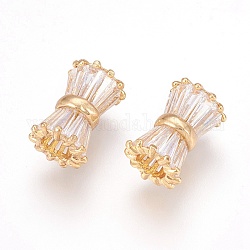 Perles européennes en zircone cubique transparente en laiton, Perles avec un grand trou   , sablier, or, 9x13mm, Trou: 4mm