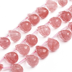 Cherry Quartz Glass Beads Strands, Top Drilled Beads, Teardrop, Faceted, 15.6~16.3x11~11.8mm, Hole: 0.7mm, about 24 pcs/strand, 14.37 inch(36.5cm)