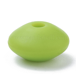 Perlas de silicona ecológicas de grado alimenticio, masticar cuentas para mordedores, diy collares de enfermería haciendo, rerondana plana, verde césped, 12x6~7mm, agujero: 2 mm