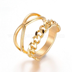 Anillos de dedo de 304 acero inoxidable, forma de cadena infinita y bordillo, dorado, tamaño de 7, 17mm