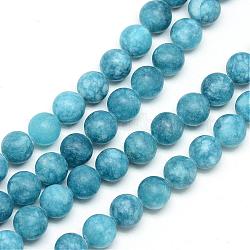 Fili di perline giada bianco naturale, tinto, smerigliato, tondo, Blue Steel, 8~9mm, Foro: 1 mm, circa 46~48pcs/filo, 14.9 pollice