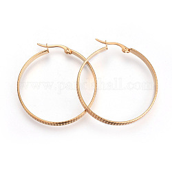 201 Stainless Steel Hoop Earrings, with 304 Stainless Steel Pin, Hypoallergenic Earrings, Textured, Ring, Golden, 35x32x3.5mm, Pin: 1mm