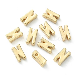 Perles en alliage plaqué or, Lettre initiale, letter.n, 10x3mm, Trou: 1.8mm
