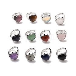 Verstellbarer Ring mit Edelsteinherzen, Messingschmuck für Damen, Bleifrei und cadmium frei, Platin Farbe, Innendurchmesser: 16.5~21 mm