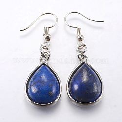 Lapis naturali orecchini ciondola lazuli, con ganci di orecchini di ottone, lacrima, platino, 48mm, ago :0.5mm