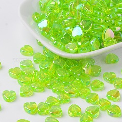 Perle acriliche trasparenti ecologiche, cuore, verde primavera, ab colore, circa8 mm di diametro, 3 mm di spessore, Foro: 1 mm, circa 280pcs/50g