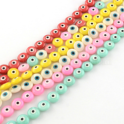 Evil Eye Natural Freshwater Shell Beads Strands, Mixed Color, 10x4~5mm, Hole: 0.5mm, about 40pcs/strand, 15.7 inch