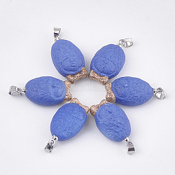Ciondoli di porcellana fatti a mano, brina, con accessori di ottone, faccia, platino, blu royal, 24.5~25x13~13.5x9~9.5mm, Foro: 4.5x4 mm