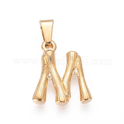 304 Stainless Steel Pendants, Bamboo Style, Letter, Golden Color, Letter.M, 19x16x3mm, Hole: 3x7mm