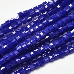 Sfaccettate perle di vetro cubo fili, blu, 2.5x2.5x2.5mm, Foro: 0.5 mm, circa 185pcs/filo, 15.7 pollice