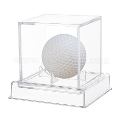 Vitrina cuadrada de acrílico transparente para pelotas de golf, soporte de almacenamiento de pelotas de golf a prueba de polvo con base, Claro, producto acabado: 10.6x10.6x9.8cm, alrededor de 2 pc / set