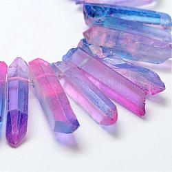 Гальванизировать природный кристалл кварца бусы пряди, окрашенные, граненые, самородки, розовато-лиловый, 23~47x8.5~9.5x8~10 мм, отверстие : 2 мм, 15.7 дюйм (40 см)