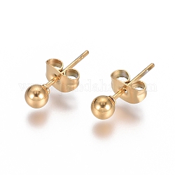 Placcatura ionica (ip) 304 orecchini a bottone in acciaio inossidabile, orecchini a sfera, con orecchino dietro, oro, 15x4mm, ago :0.8mm