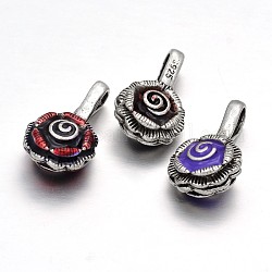 Tibetan Jewelry Antique Silver Brass Enamel Counter Clips, Lead Free & Cadmium Free, Flower, Mixed Color, 21x12x7.5mm, Hole: 4.5mm