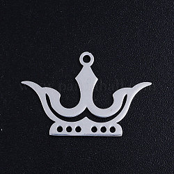 201 Stainless Steel Pendants, Crown, Stainless Steel Color, 16x24.5x1mm, Hole: 1.5mm