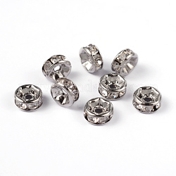Perles séparateurs en laiton avec strass, grade AAA, bride droite, sans nickel, de couleur métal platine , rondelle, cristal, 6x3mm, Trou: 1mm