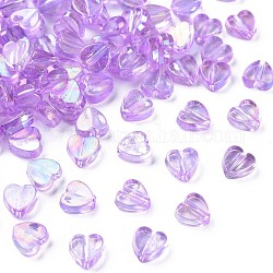Perline acrilico trasparente, ab colore placcato, cuore, orchidea, 7.5x8x3mm, Foro: 1.8 mm, circa 3620pcs/500g