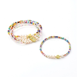 Perlas de vidrio estiran las pulseras, con perlas naturales y perlas de arcilla polimérica, sonrisa, color mezclado, diámetro interior: 2-1/8 pulgada (5.5 cm)