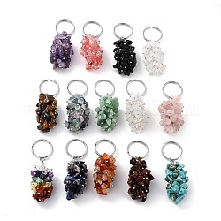 Natural & Synthetic Gemstone Keychain, with Brass and Iron Findings, Cadmium Free & Lead Free, Platinum, 8.05cm