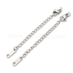 304 Stainless Steel Curb Chain Extender, End Chains with Lobster Claw Clasps and Oval Chain Tabs, Stainless Steel Color, 73mm