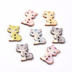2-Hoyo botones de madera impresos, gato, color mezclado, 27x17x2mm, agujero: 1.5 mm