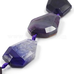 Dyed Natural Agate Bead Strands, Faceted Trapezoid, Medium Slate Blue, 26~45x22~34x8~10mm, Hole: 2mm, about 8pcs/strand, 15.6inch