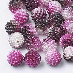Perles acryliques de perles d'imitation, perles baies, perles combinés, perles de sirène dégradé arc-en-ciel, ronde, rose foncé, 12mm, Trou: 1mm, environ 200 pcs / sachet 