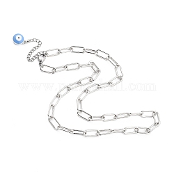 Eisen Büroklammer Kette Halsketten, mit 304 Hummerkrallenverschlüssen aus Edelstahl und Emaille-Anhängern aus einer Legierung aus bösem Blick, Himmelblau, 16.4 Zoll (41.5 cm), 6 mm