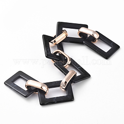 Imitation Gemstone Style Acrylic Handmade Rectangle Link Chains, with Rose Gold Plated CCB Plastic Linking Ring, Black, 39.37 inch(100cm), Link: 25.5x17.5x2.5mm and 18.5x11.5x4.5mm, 1m/strand