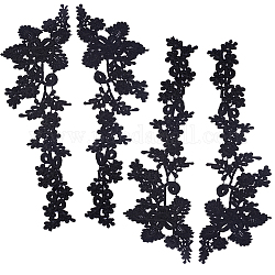 Apliques de encaje bordado de poliéster, accesorios de adorno para cheongsam, vestido, flor, negro, 435x122x1mm